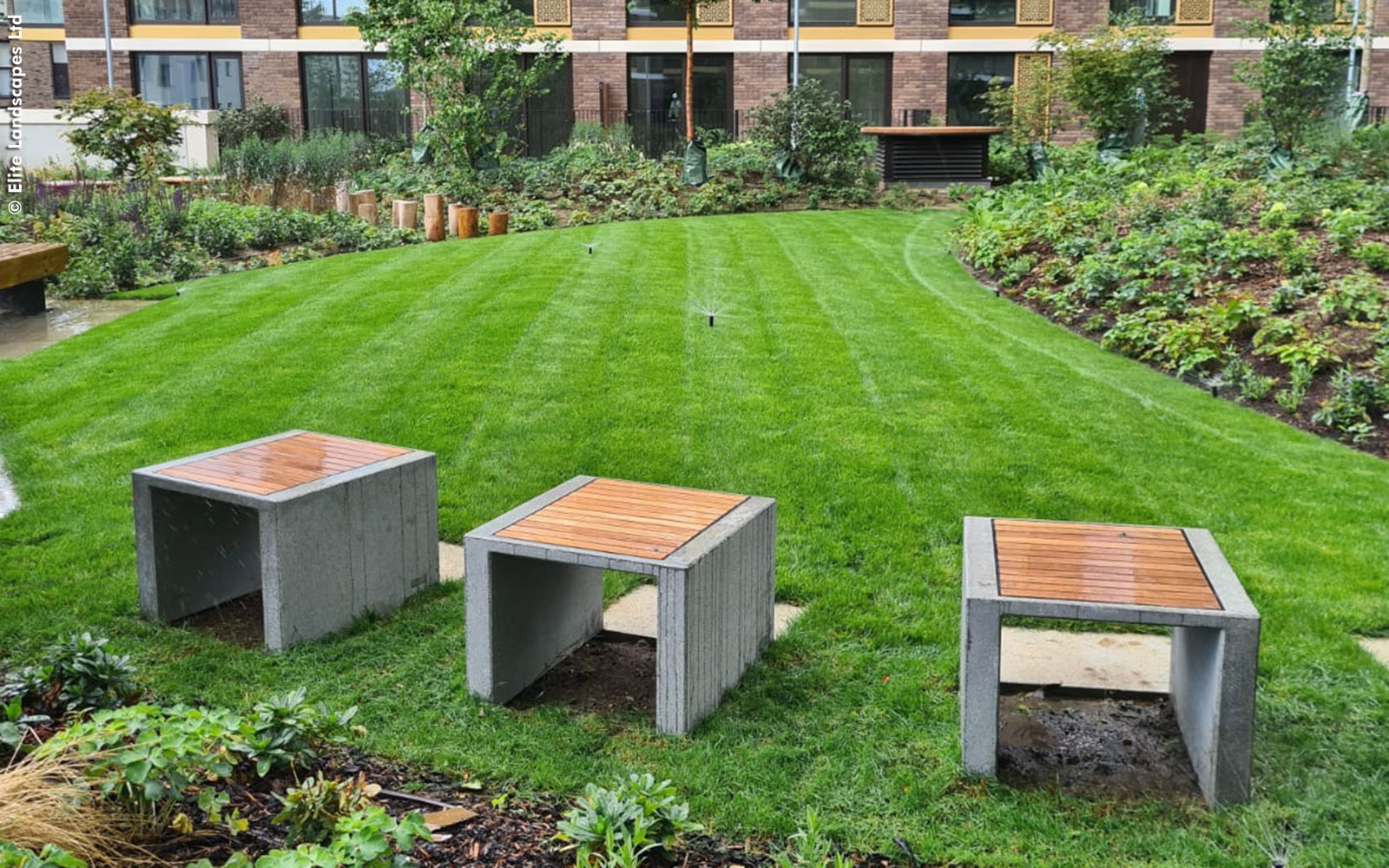 Garden with lawn and seats