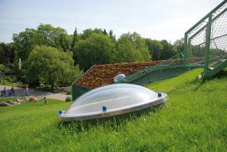 Sky lights on a green roof