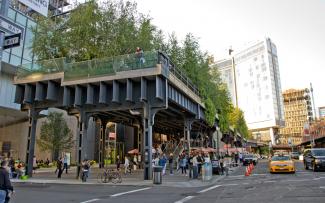 Roof garden of the High Line on a former elevated rail track